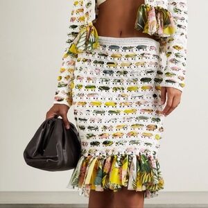 $2,190 NEW OSCAR DE LA RENTA CHIFFON WOVEN CROCHET KNIT SKIRT US 2